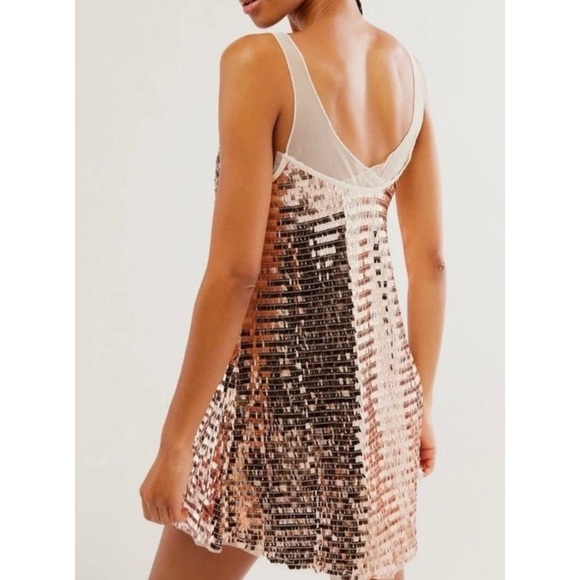 Free People Intimately Disco Fever Mini Dress Slip
Gold Sequin Mesh NWOT - Picture 2 of 6